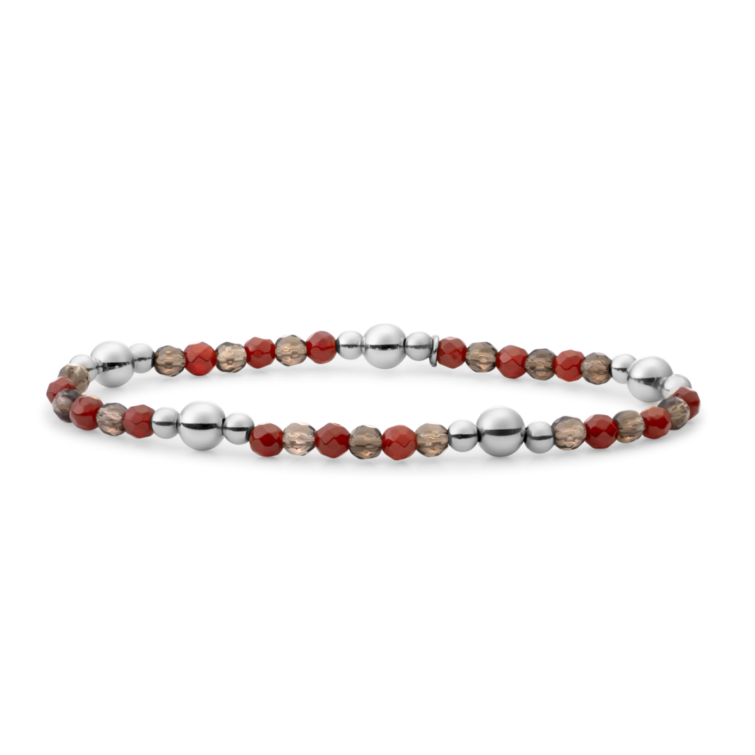Bracelet | Bold Mix Silver - Red Coral | Smoky Quartz