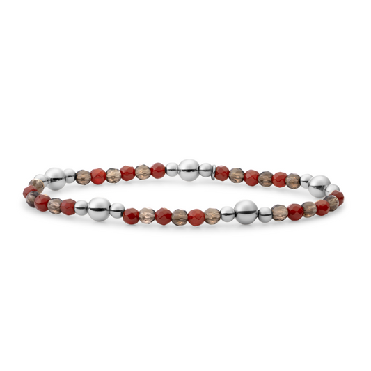 Bracelet | Bold Mix Silver - Red Coral | Smoky Quartz