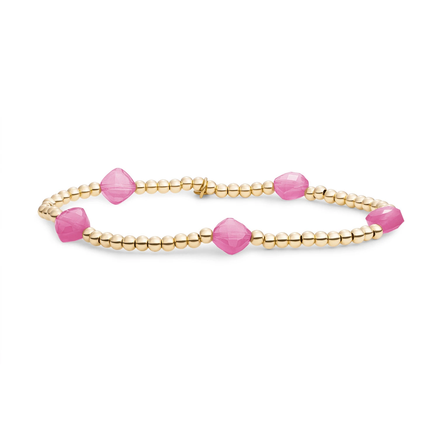 Bracelet | Candy Jade Cushion Cut Beads - Gold