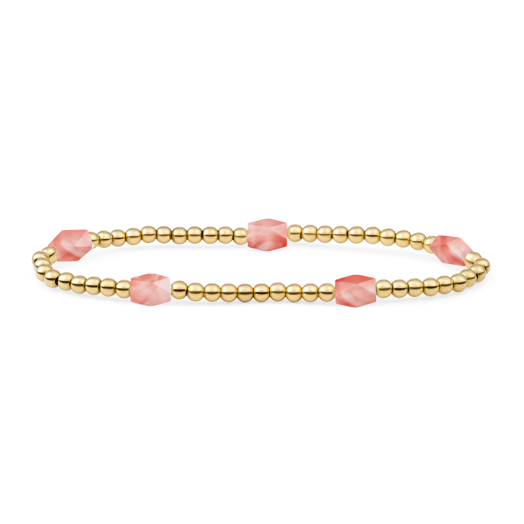 Bracelet | Cherry Quartz 3mm Reverse Edge Mix | gold plated