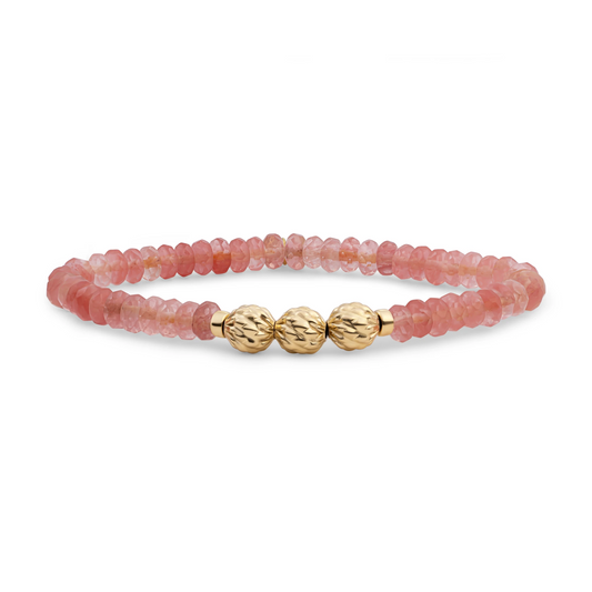 Bracelet | Cherry Quartz 6mm fuse beads | gold plated