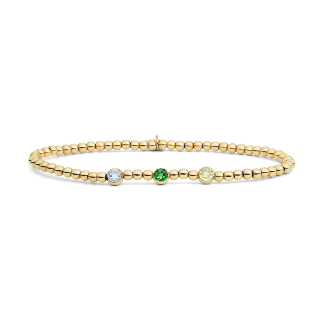 Bracelet | Gold - 3 Colored Beads Green CZ