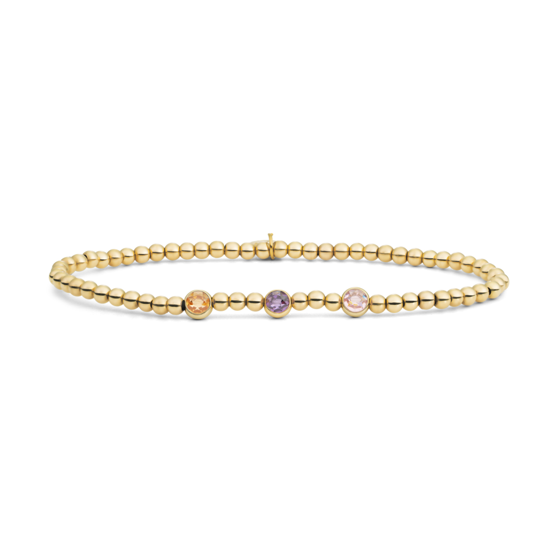 Bracelet | Gold - 3 Colored Beads Purple CZ