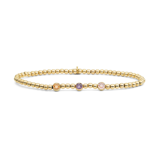 Bracelet | Gold - 3 Colored Beads Purple CZ