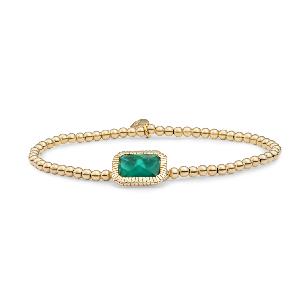 Bracelet | Gold - Petrol Green Quartz Baguette