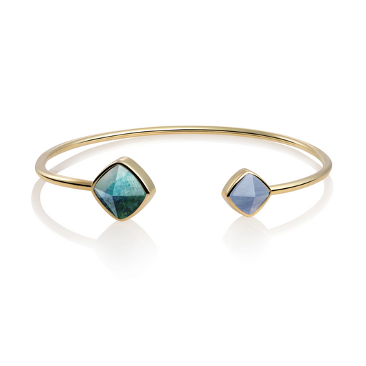 Bracelet | Gold plated Edge bangle - Labradorite & Blue Aventurine - medium