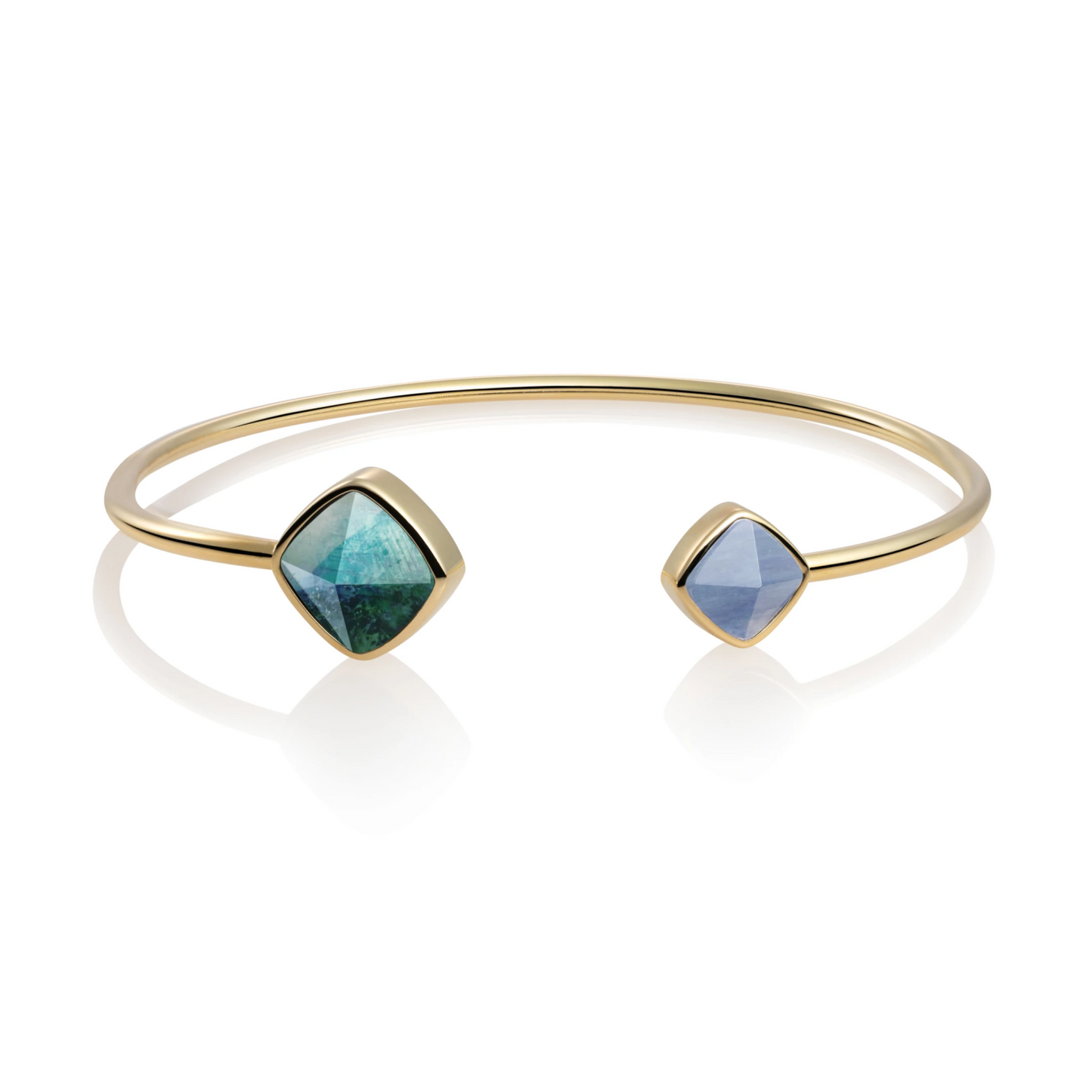 Bracelet | Gold plated Edge bangle - Labradorite & Blue Aventurine - small - SBG-BAN-SQ28-S