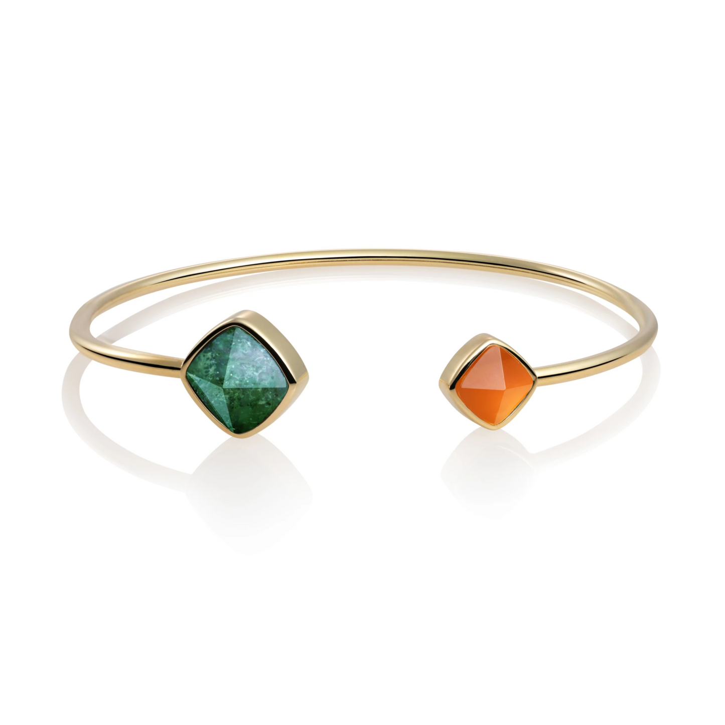 Bracelet | Gold plated Edge bangle - Moss Agate & Citrine Quartz - medium
