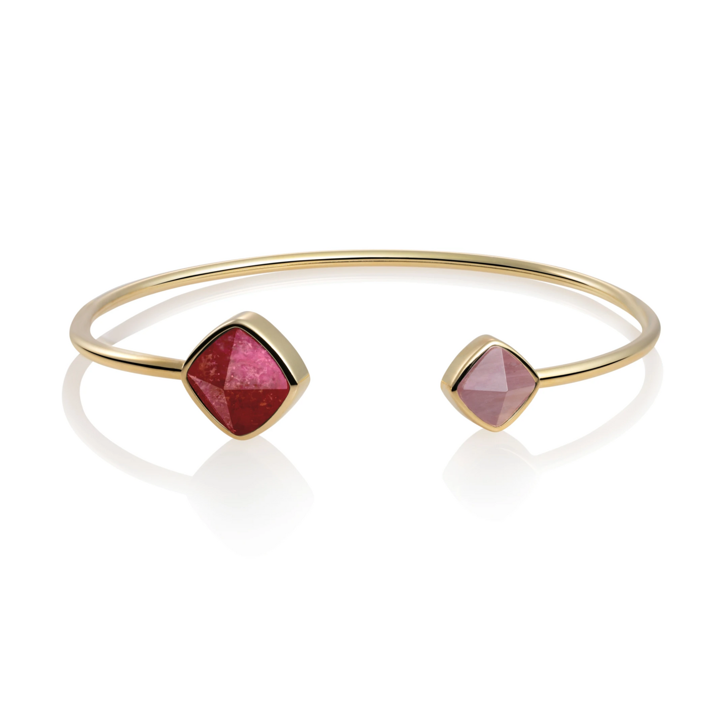 Bracelet | Gold plated Edge bangle - Rode Jade & Pink Rhodonite - medium
