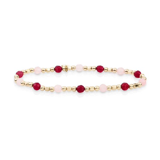 Bracelet | Gold - Rose Quartz & Red Jade - Edge Mix