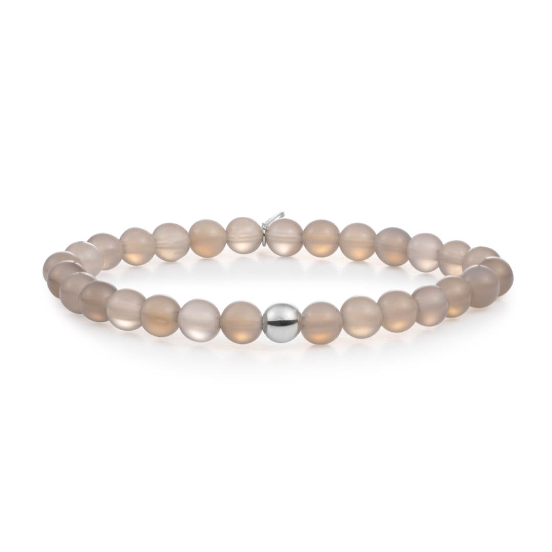 Bracelet | Grey Agate Saturn large - Silver 6mm