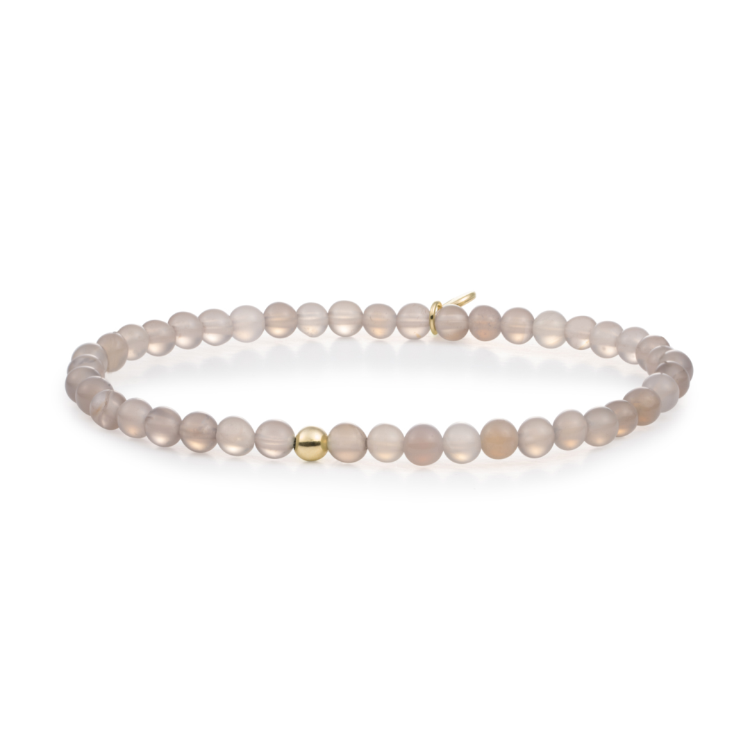 Bracelet | Grey Agate Saturn small - Gold 4mm