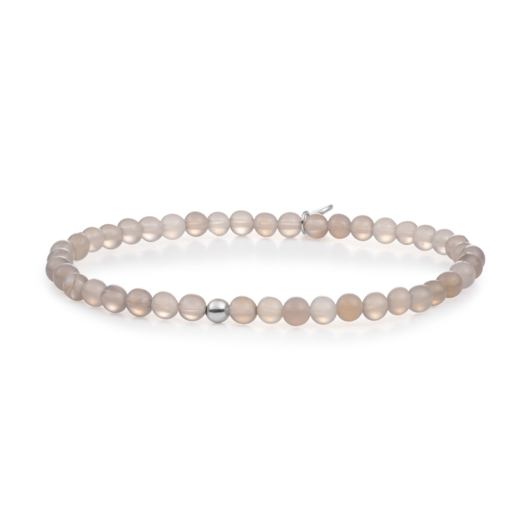 Bracelet | Grey Agate Saturn small - Silver 4mm
