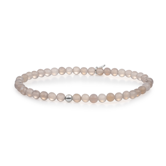 Bracelet | Grey Agate Saturn small - Silver 4mm
