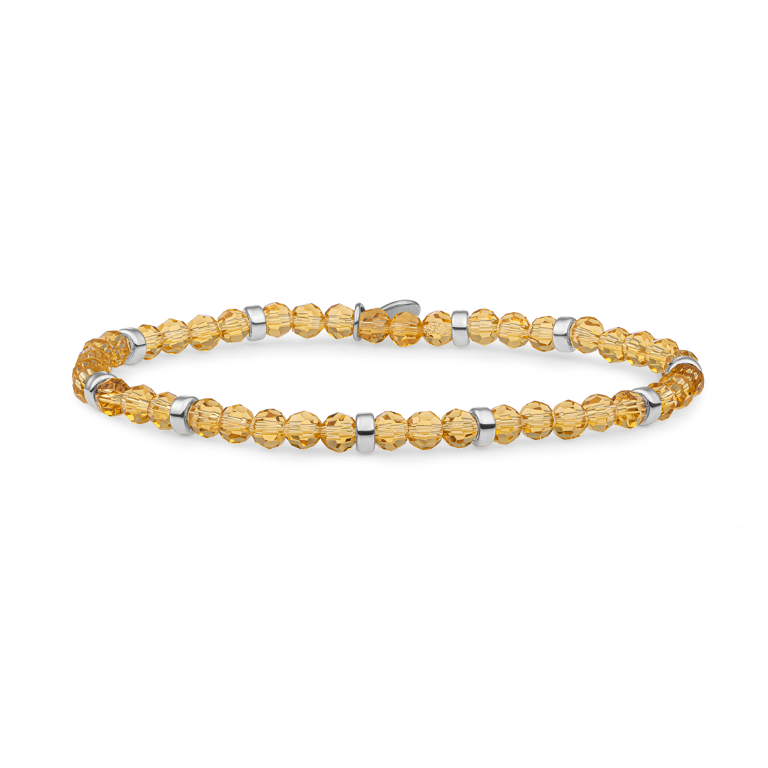 Bracelet | Light Gold Citrine Quartz Roundel Interstellar - Silver - SB-GEM65-MIX-RDL