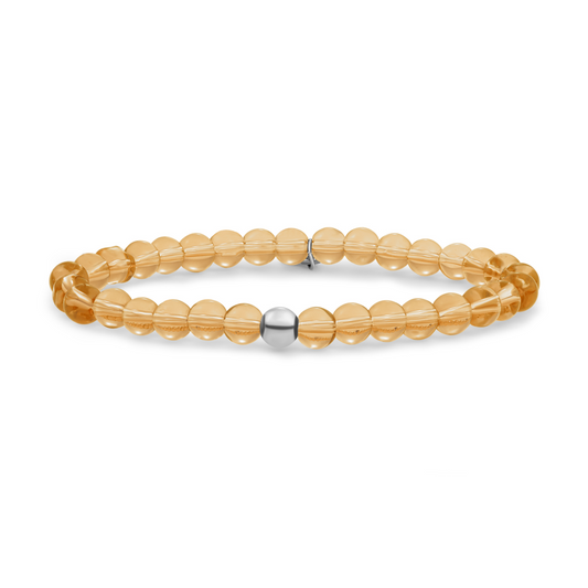 Bracelet | Light Gold Citrine Quartz Saturn large - Silver - 6mm