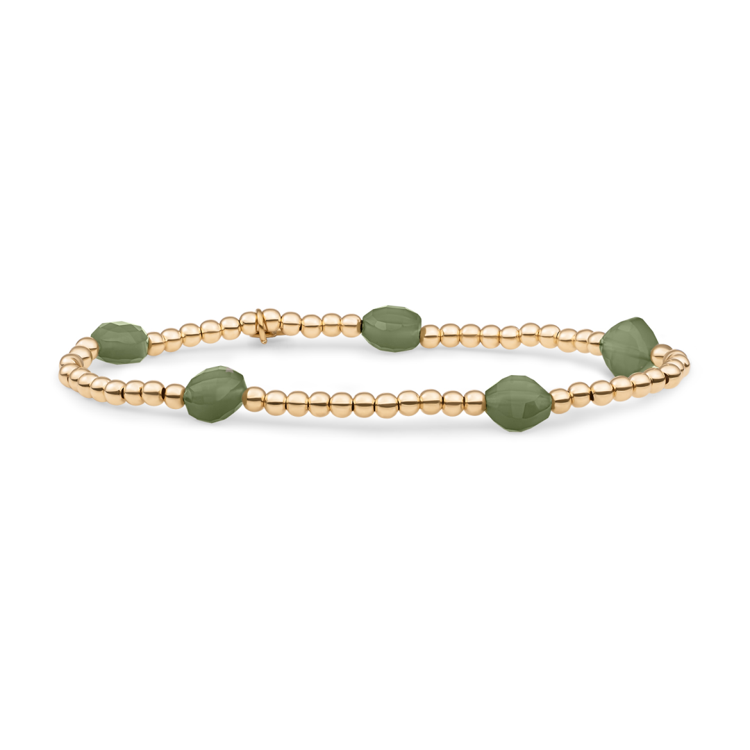 Bracelet | Lime Jade Cushion Cut Beads - Gold