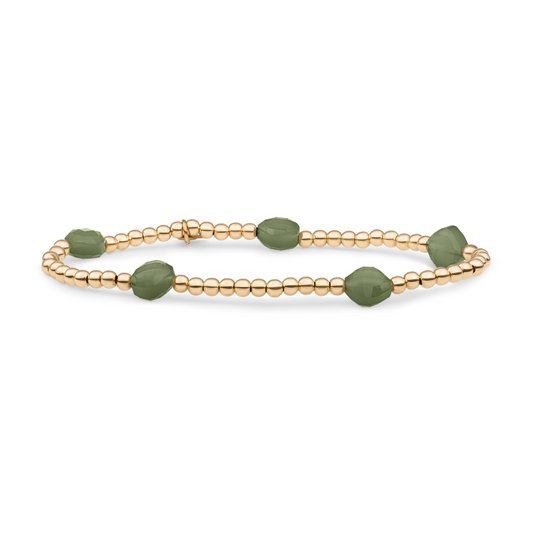Bracelet | Lime Jade Cushion Cut Beads - Gold