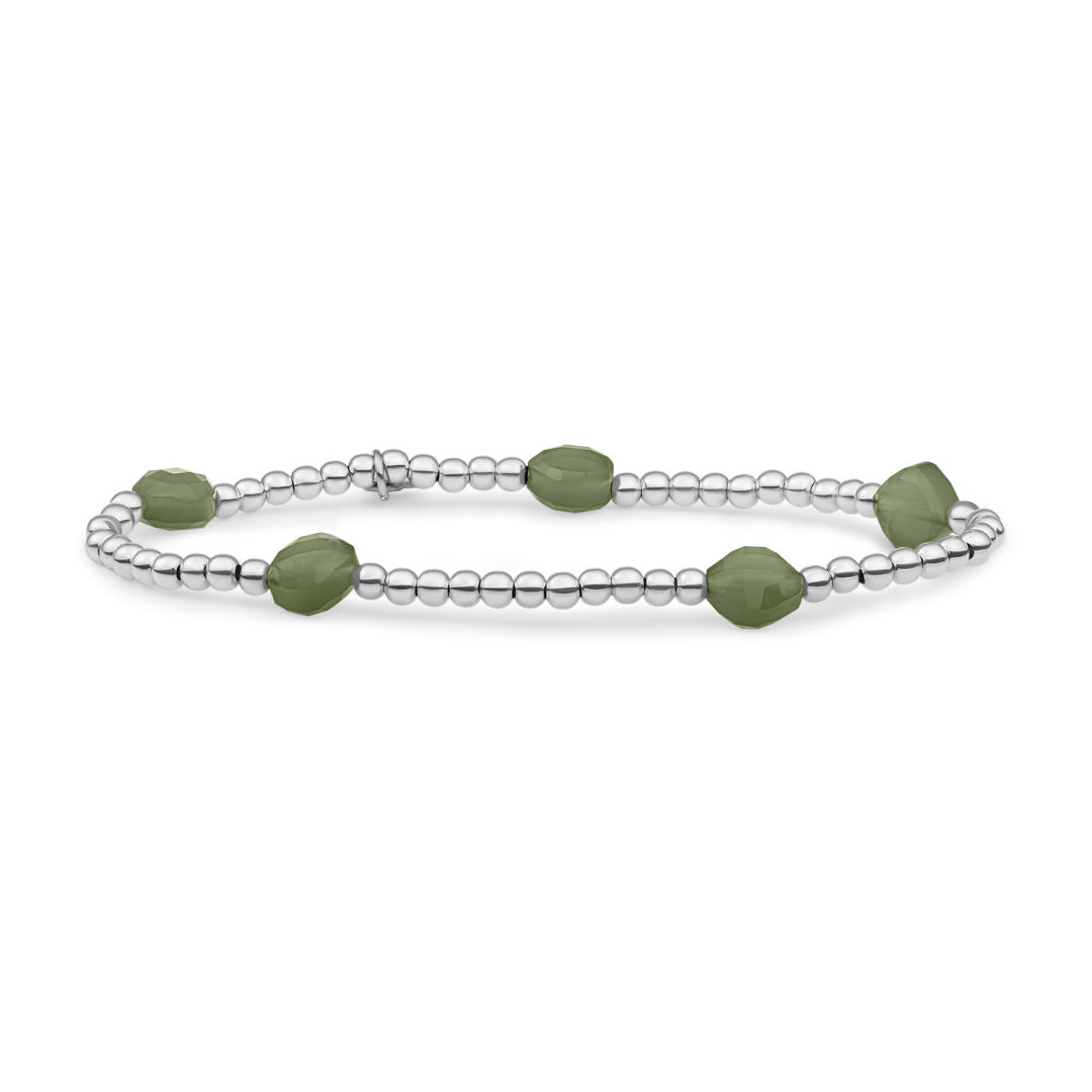 Bracelet | Lime Jade Cushion Cut Beads - Silver - SB-S-3MM-CC-G64