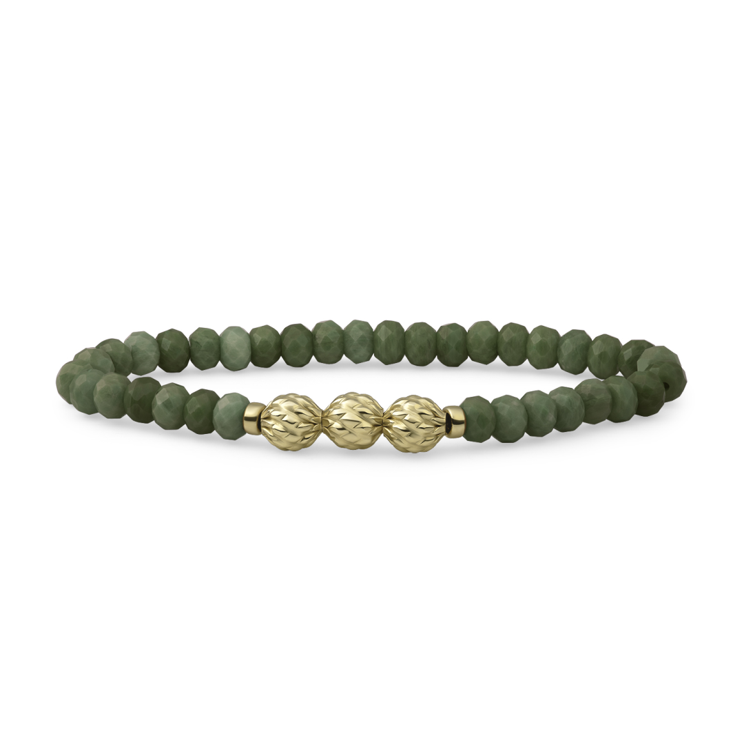 Bracelet | Lime Jade Fuse beads - Gold - 6mm