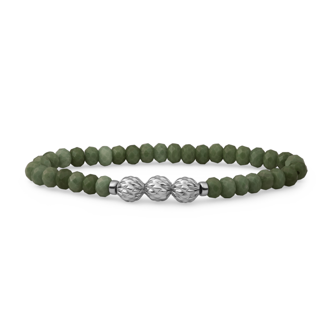 Bracelet | Lime Jade Fuse beads - Silver - 6mm