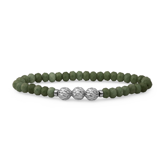 Bracelet | Lime Jade Fuse beads - Silver - 6mm