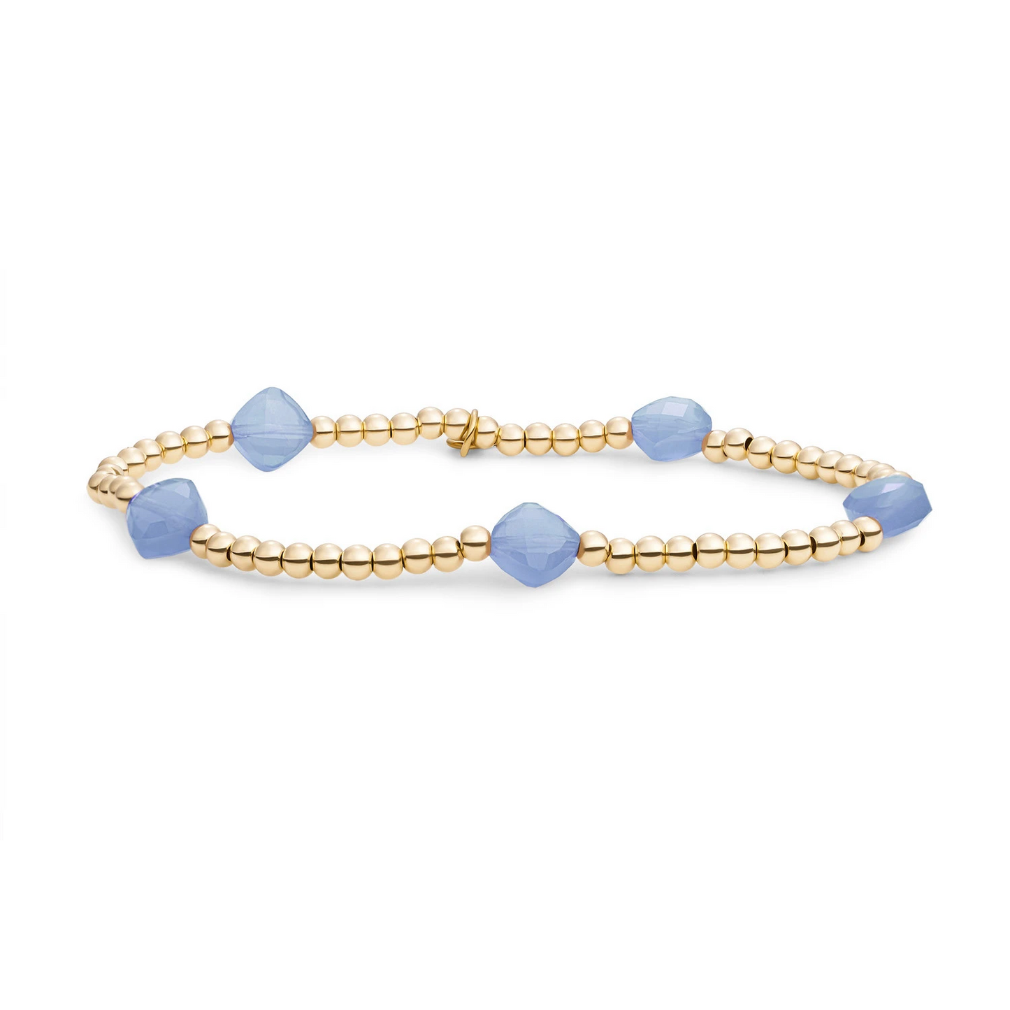 Bracelet | Milky Blue Jade Cushion Cut Beads - Gold