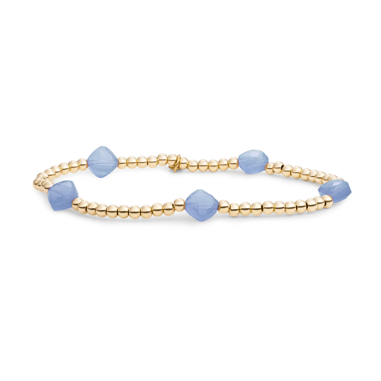 Bracelet | Milky Blue Jade Cushion Cut Beads - Gold