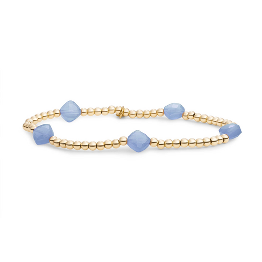 Bracelet | Milky Blue Jade Cushion Cut Beads - Gold