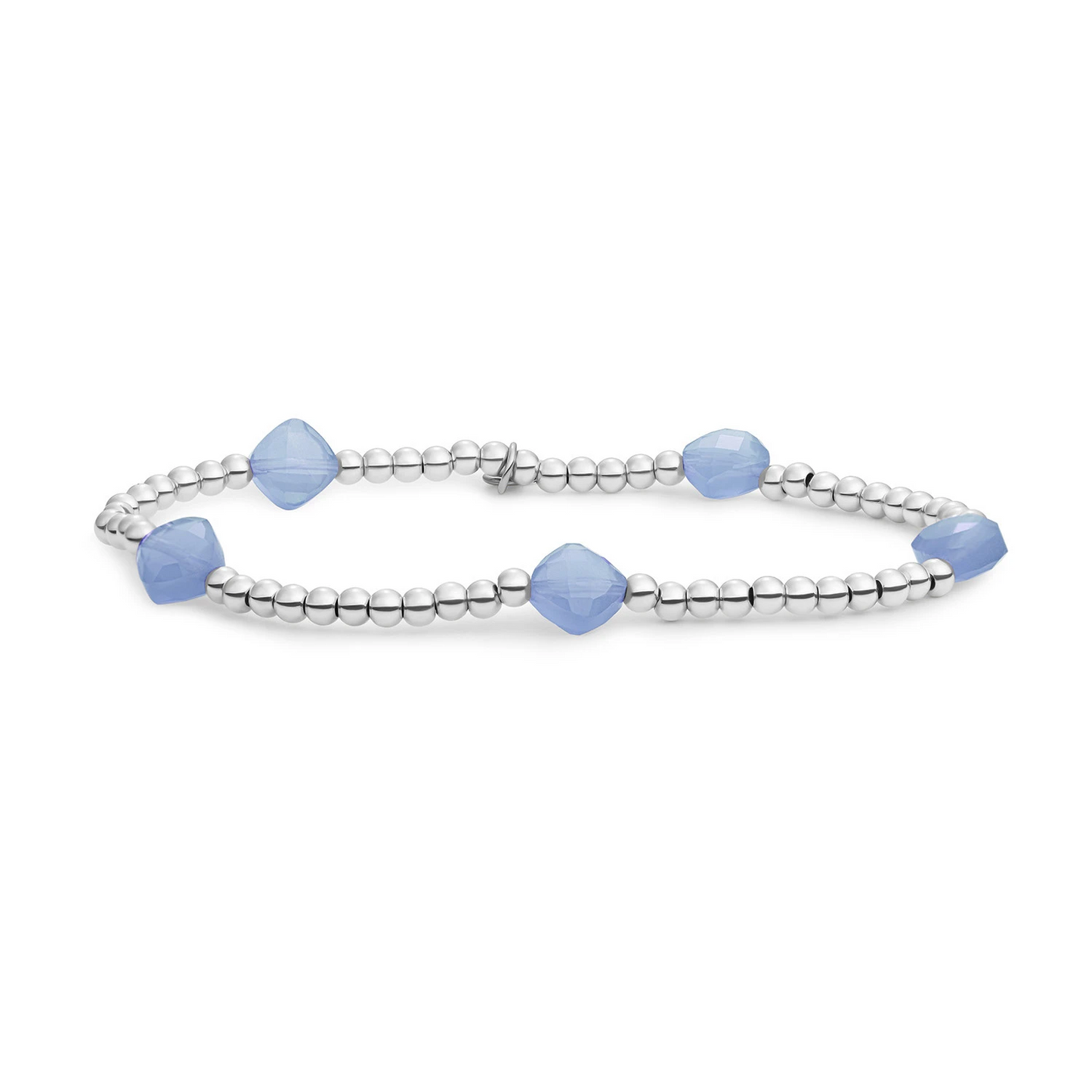 Bracelet | Milky Blue Jade Cushion Cut Beads - Silver
