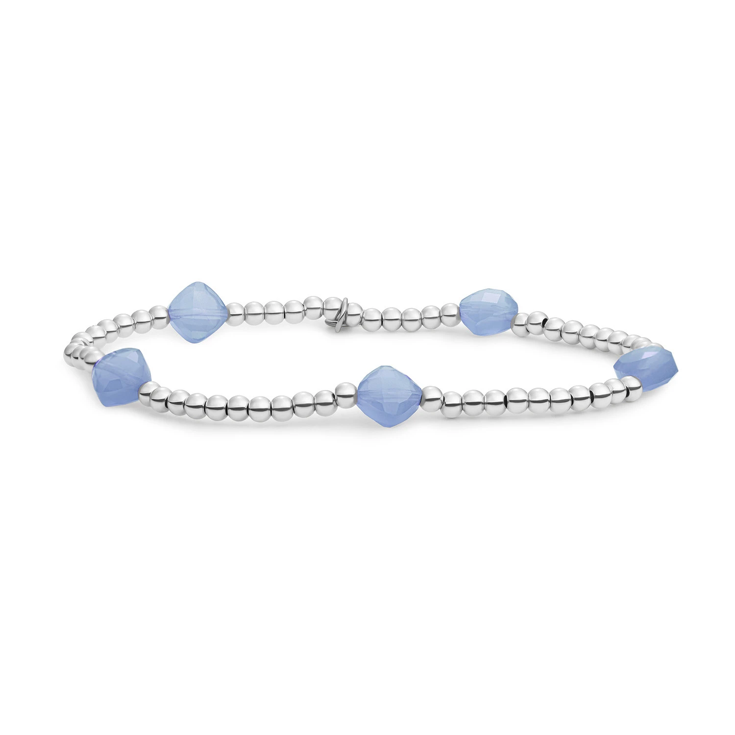 Bracelet | Milky Blue Jade Cushion Cut Beads - Silver