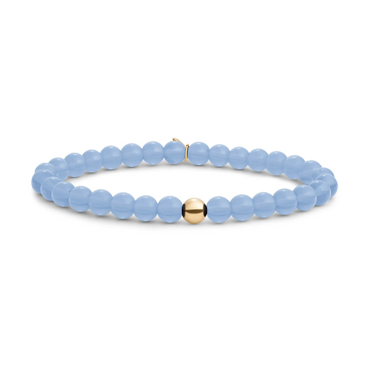 Bracelet | Milky Blue Jade Saturn large - Gold - 6mm