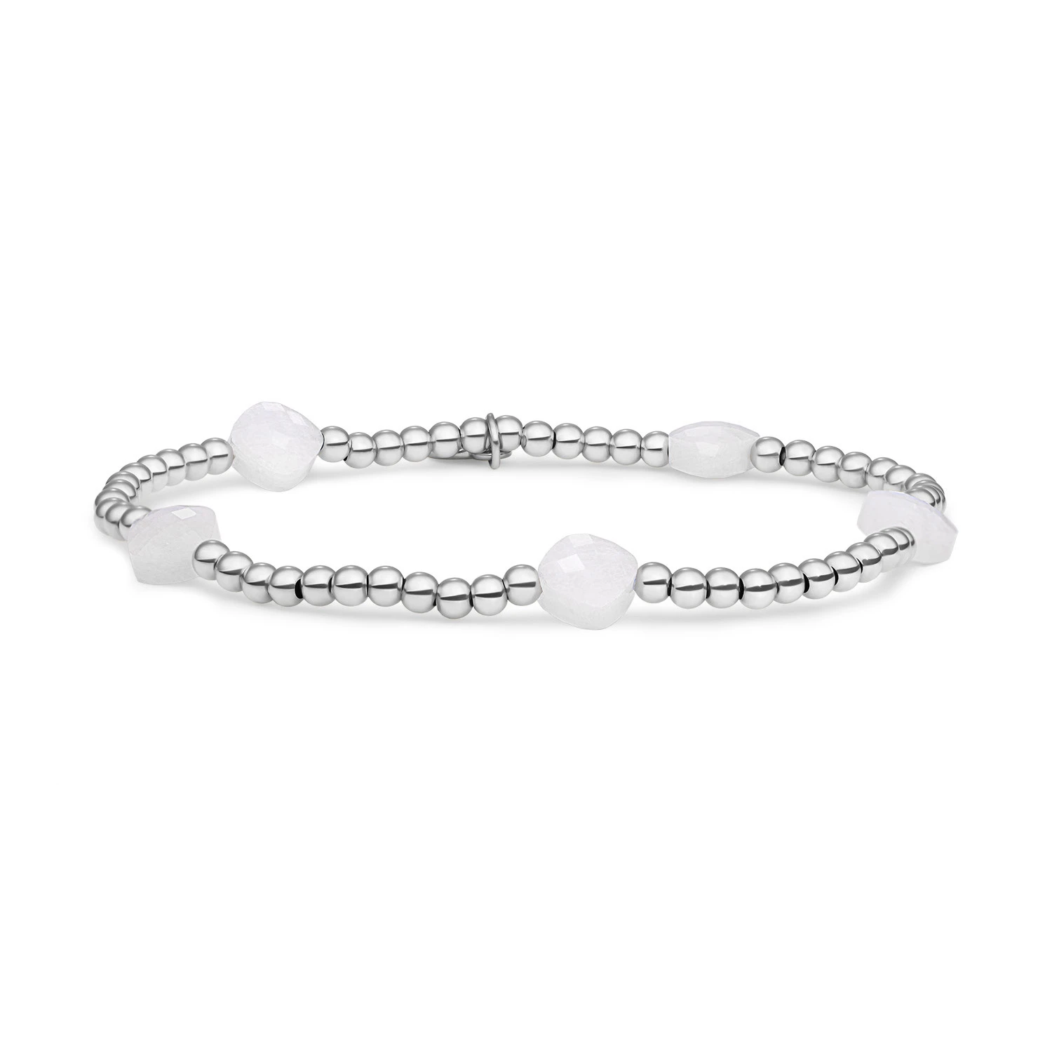 Bracelet | Moonstone Cushion Cut Beads - Silver