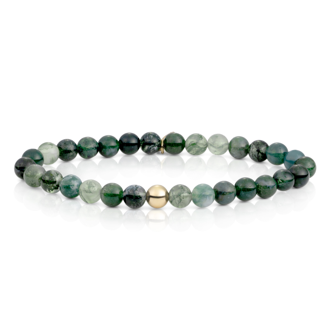 Bracelet | Moss Agate Saturn large - Gold 6mm