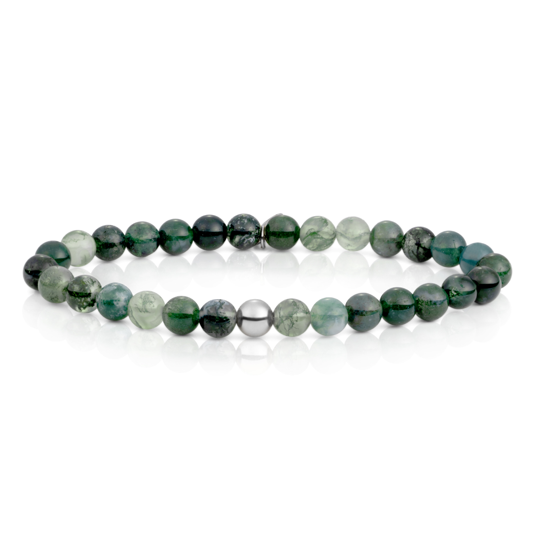 Bracelet | Moss Agate Saturn large - Silver 6mm