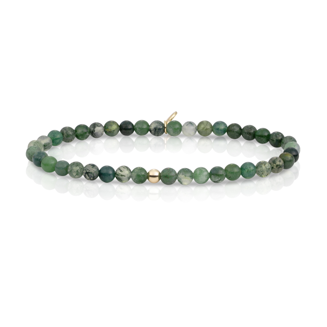 Bracelet | Moss Agate Saturn small - Gold 4mm