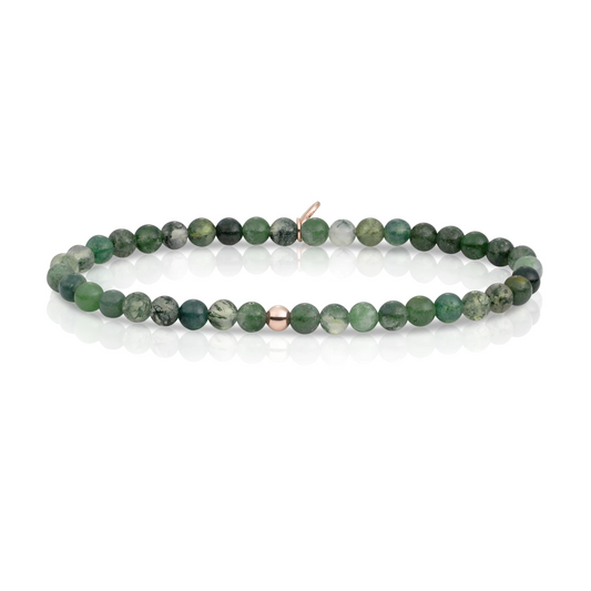 Bracelet | Moss Agate Saturn small - Rose gold 4mm