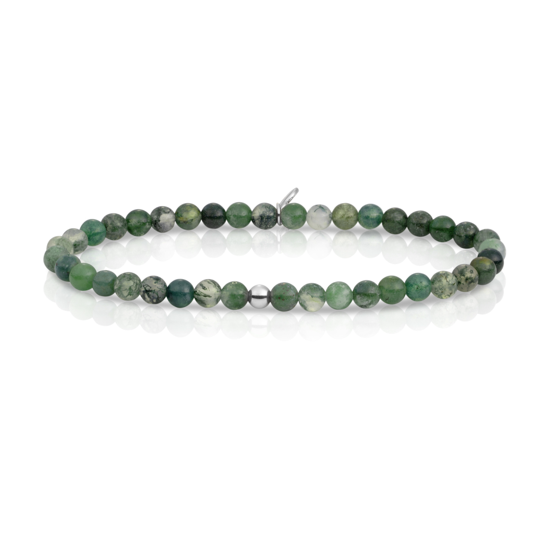Bracelet | Moss Agate Saturn small - Silver 4mm
