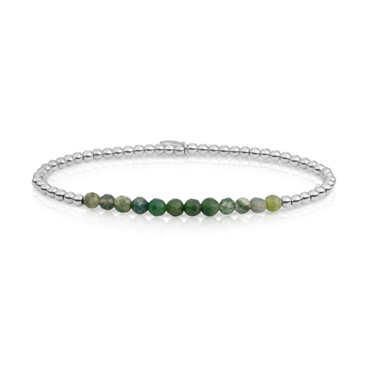 Bracelet | Moss Agate Universe - Silver 3mm