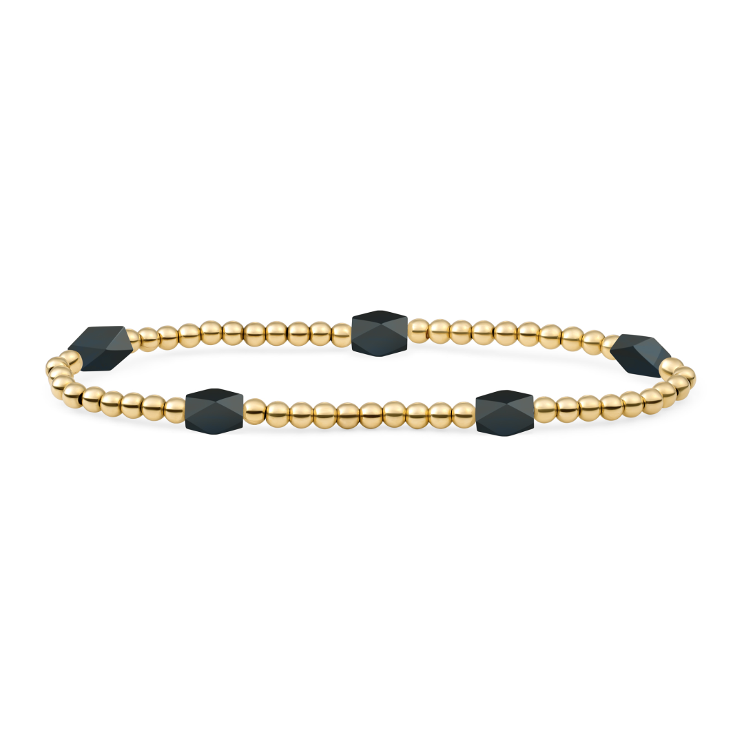 Bracelet | Onyx 3mm Reverse Edge Mix | gold plated