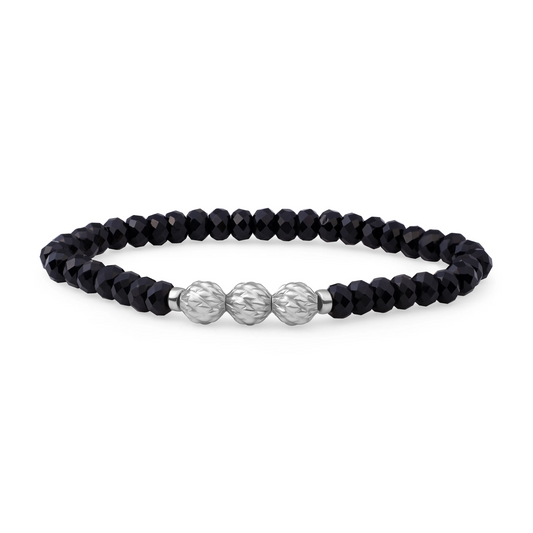 Bracelet | Onyx 6mm fuse beads - Silver