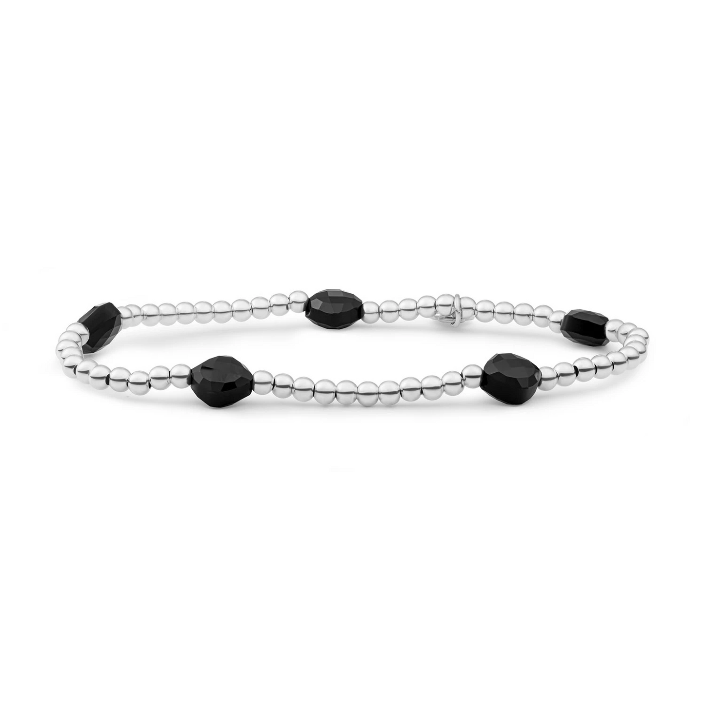 Bracelet | Onyx Cushion Cut Beads - Silver