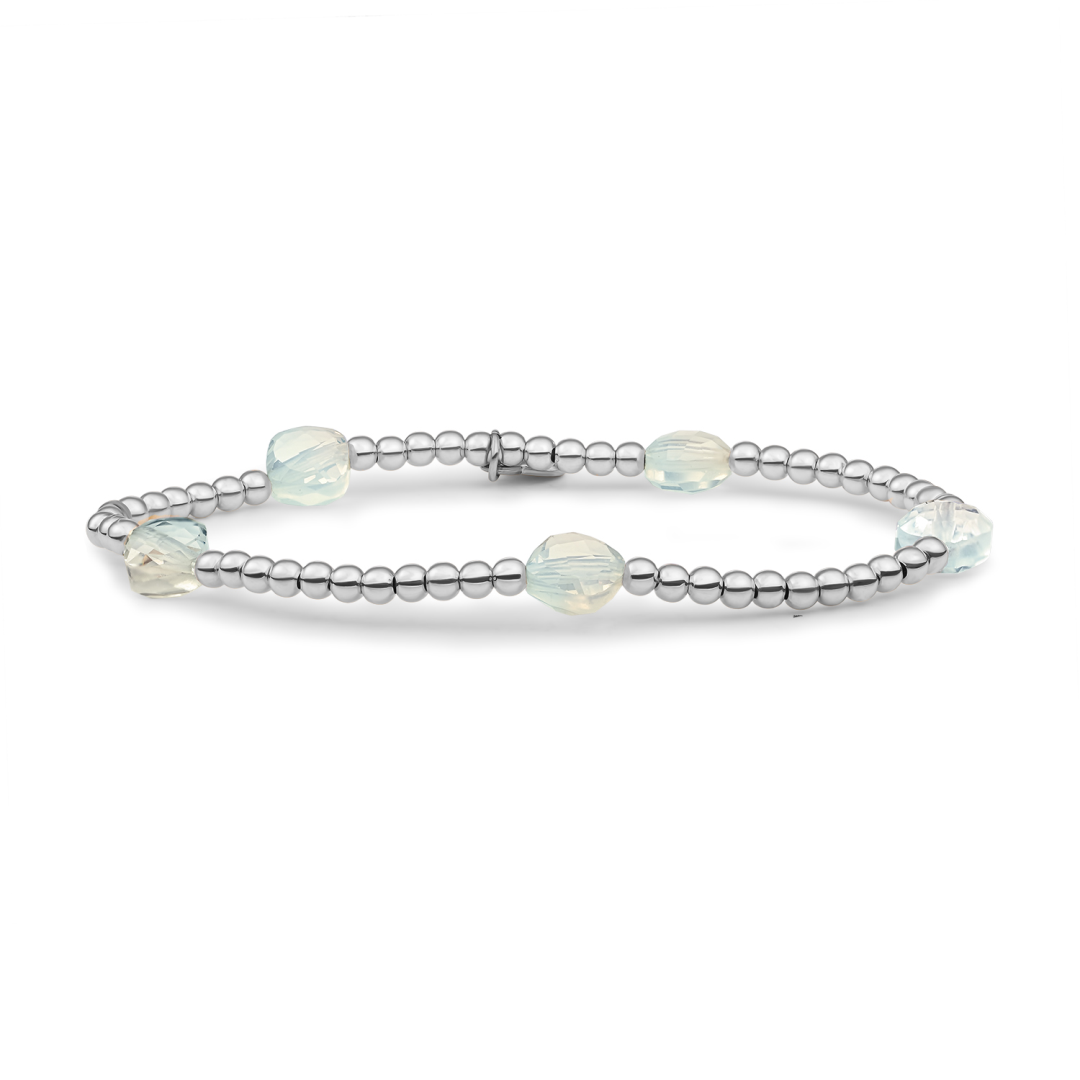 Bracelet | Opalite Cushion Cut Beads - Silver