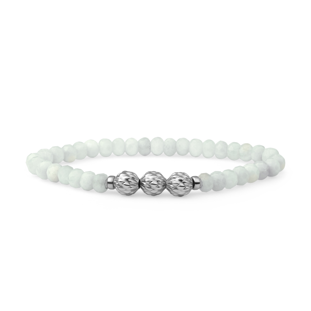 Bracelet | Opalite Fuse beads - Silver - 6mm - SB-S-6MM-FUSE-G14