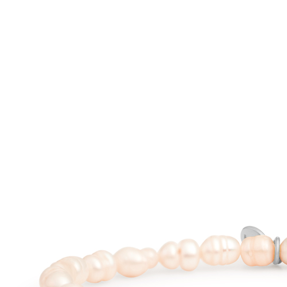 Bracelet | Peach Pearl Saturn small - Silver 4mm