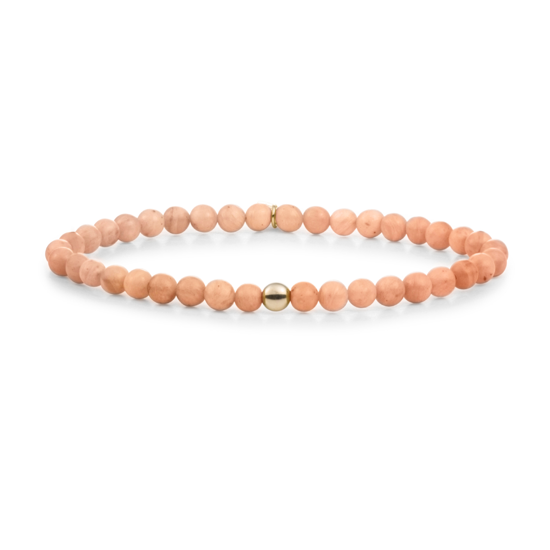 Bracelet | Peach Rhodonite Saturn small - Gold 4mm