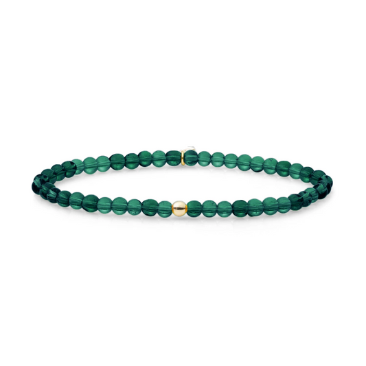 Bracelet | Petrol Green Quartz Saturn small - Gold 4mm