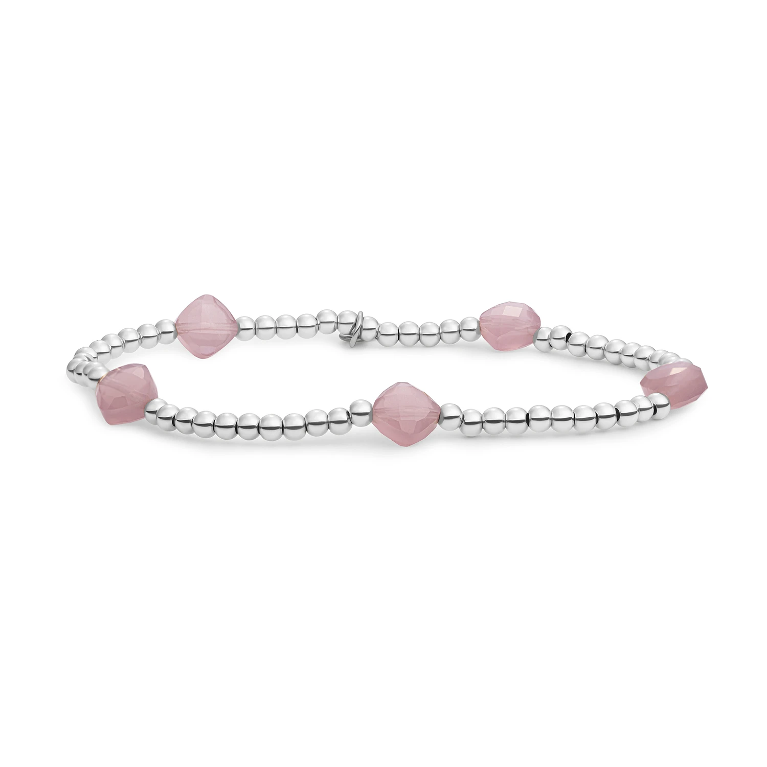 Bracelet | Pink Opalite Cushion Cut Beads - Silver