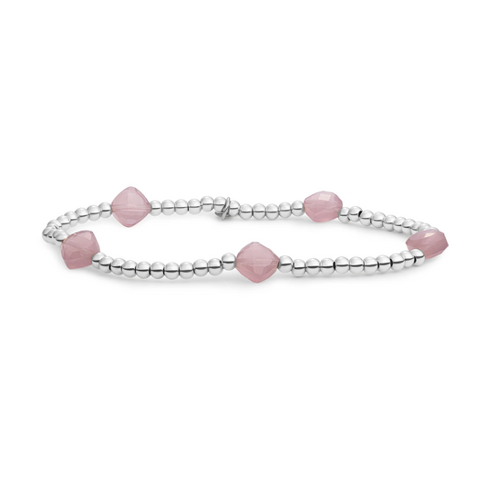 Bracelet | Pink Opalite Cushion Cut Beads - Silver