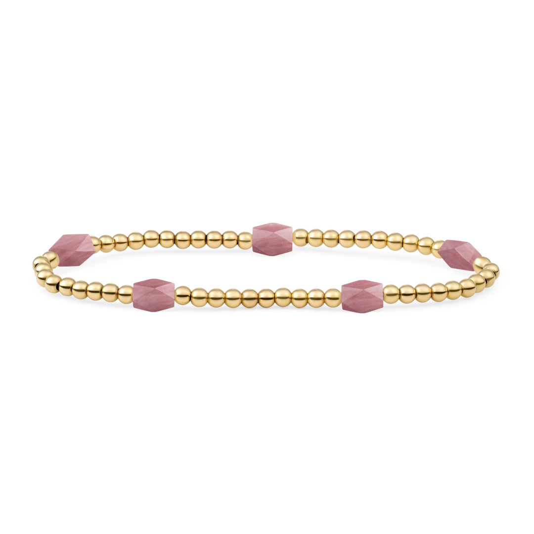 Bracelet | Pink Rhodonite 3mm Reverse Edge Mix | gold plated